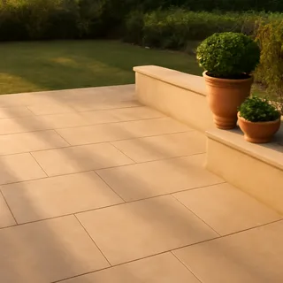 After — natural stone patio with drainage and edging