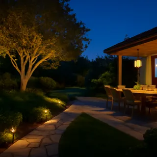 After — designed lighting at dusk, space transformed